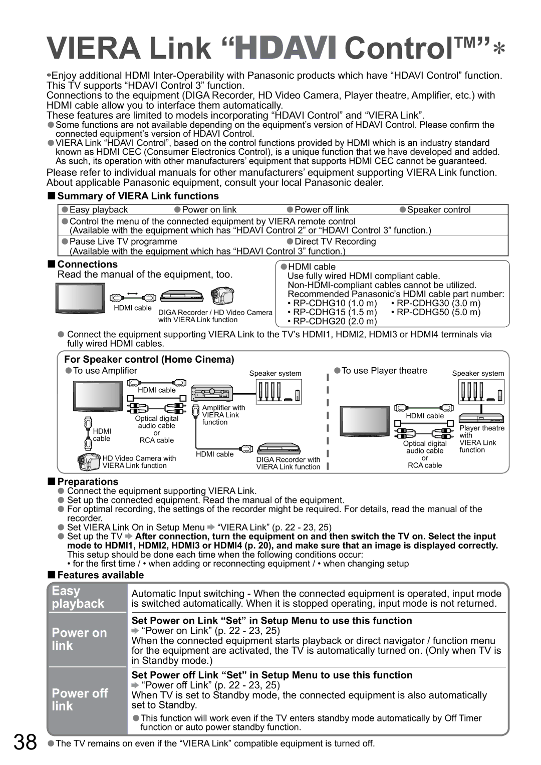 Panasonic TH-65PZ850A, TH-58PZ850A manual Power on link Power off link, Easy playback 