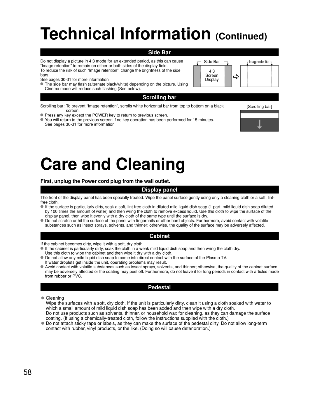 Panasonic TH 65PZ850U quick start Care and Cleaning 