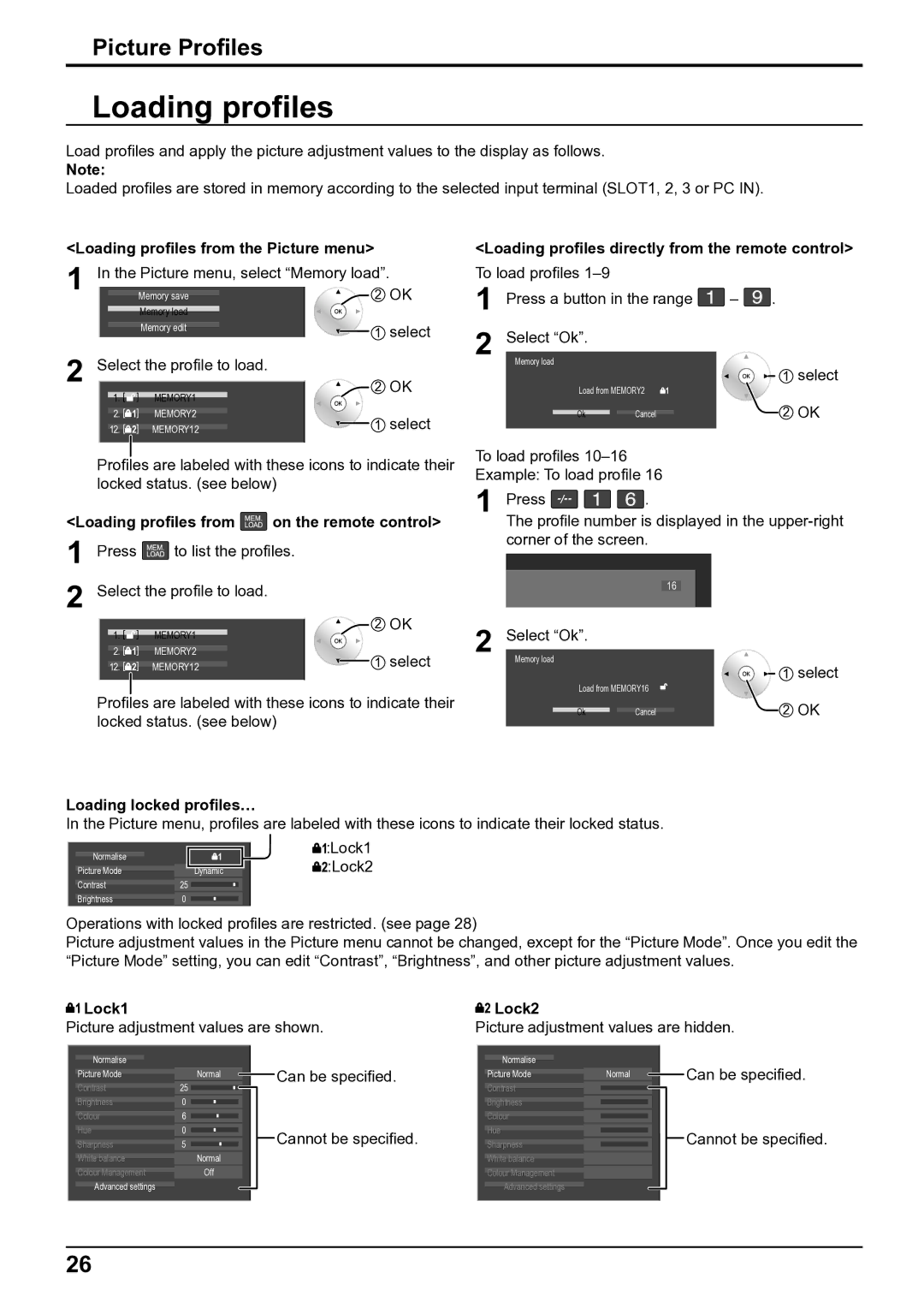 Panasonic TH-65VX100E, TH-50VX100E operating instructions Loading profiles 