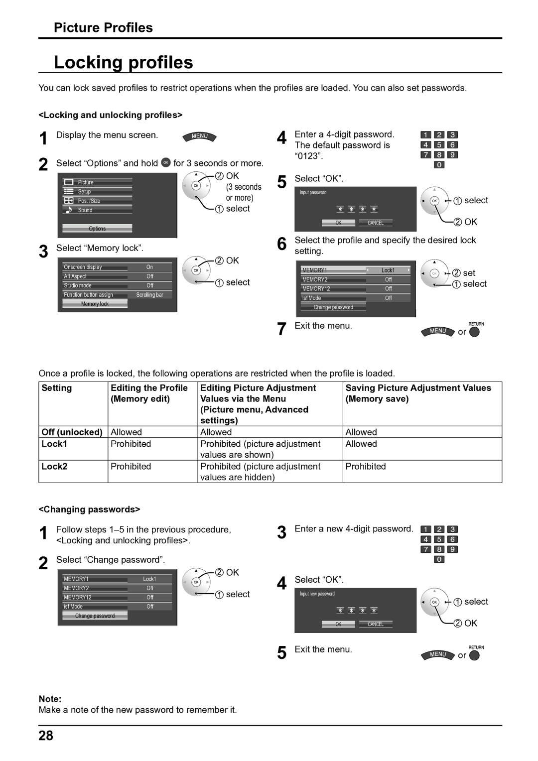 Panasonic TH-65VX100E, TH-50VX100E operating instructions Locking profiles, Locking and unlocking profiles 