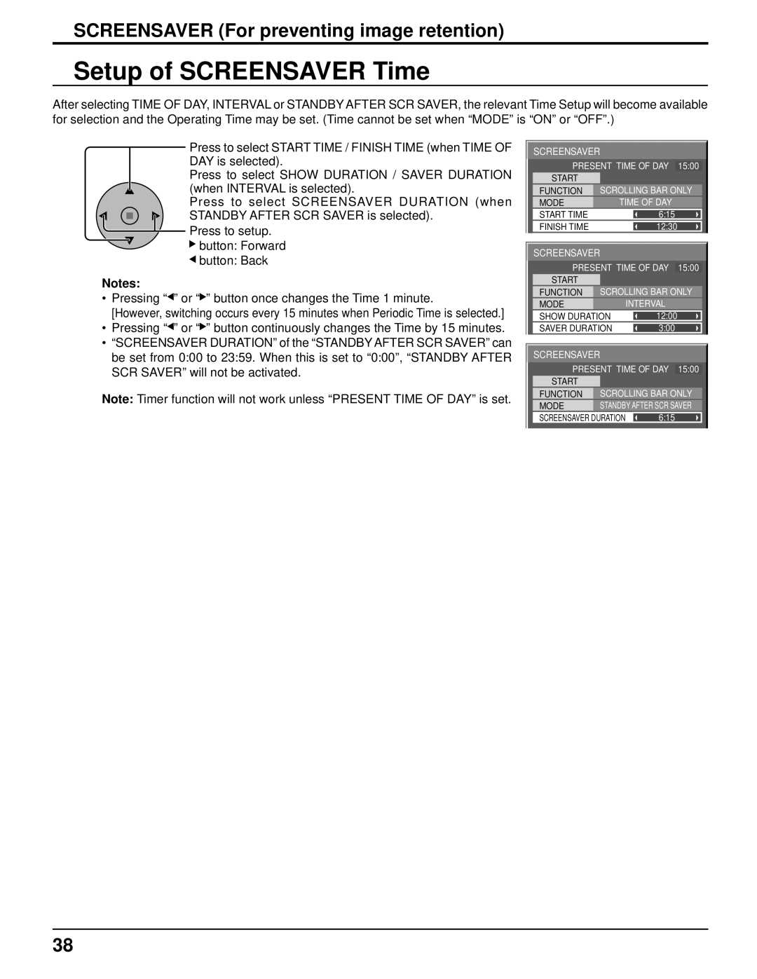 Panasonic TH-85PF12U operating instructions Setup of Screensaver Time, Screensaver For preventing image retention 