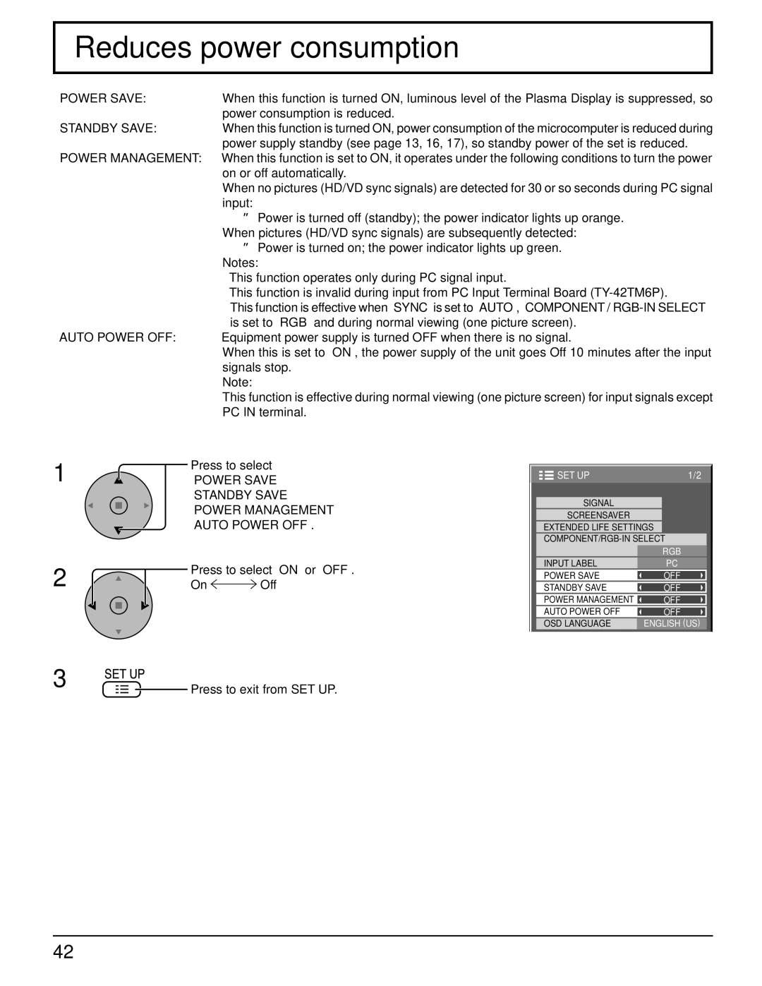 Panasonic TH-85PF12U operating instructions Reduces power consumption 