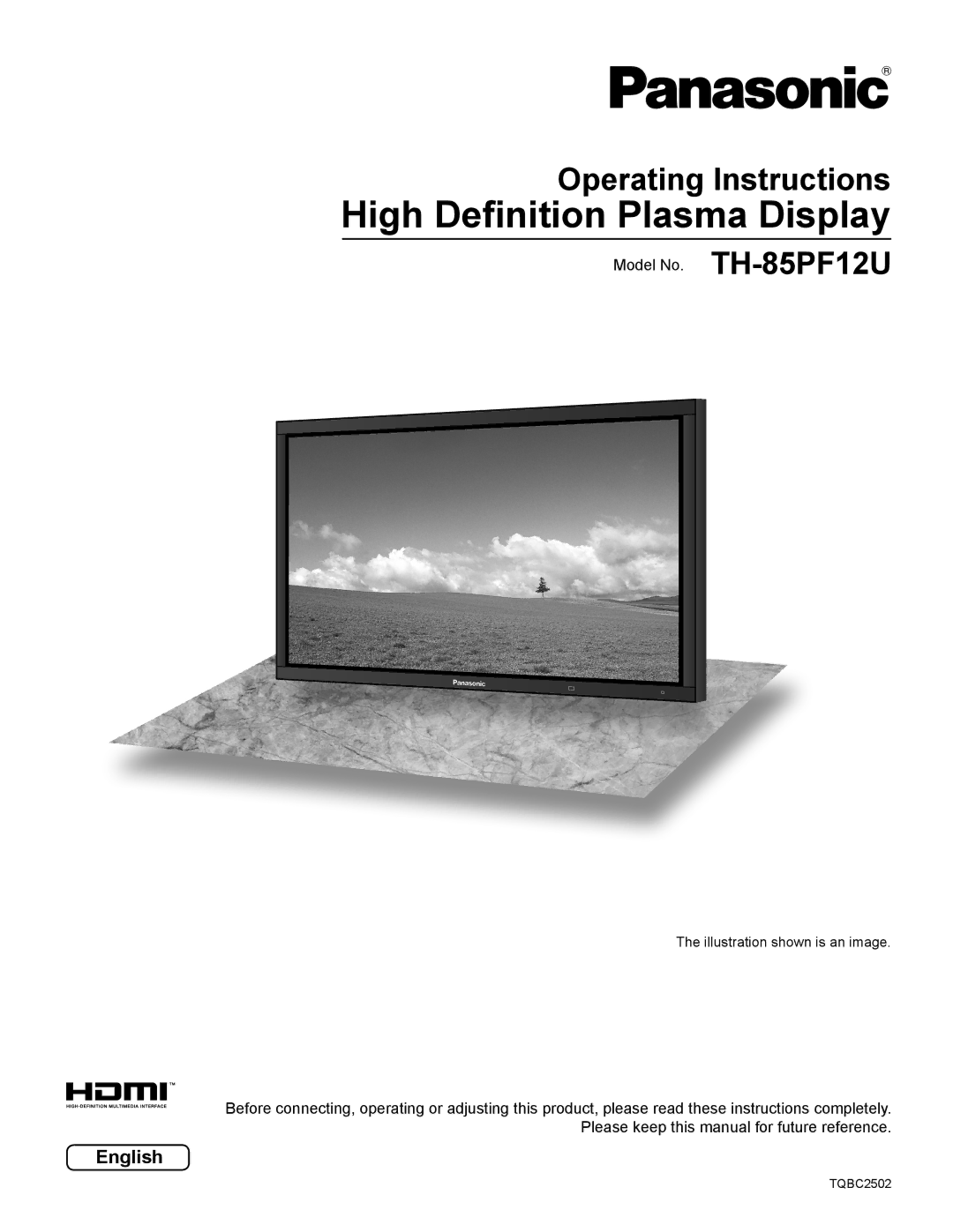 Panasonic TH-85PF12U operating instructions High Deﬁnition Plasma Display, Operating Instructions, English 