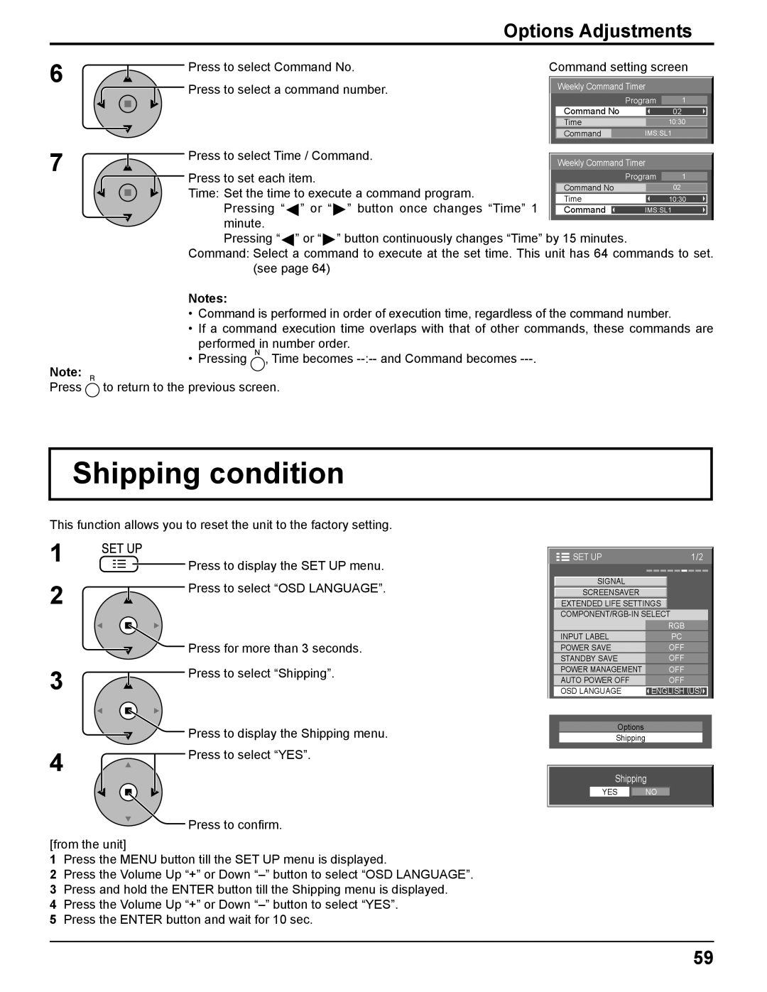 Panasonic TH-85PF12U operating instructions Shipping condition 