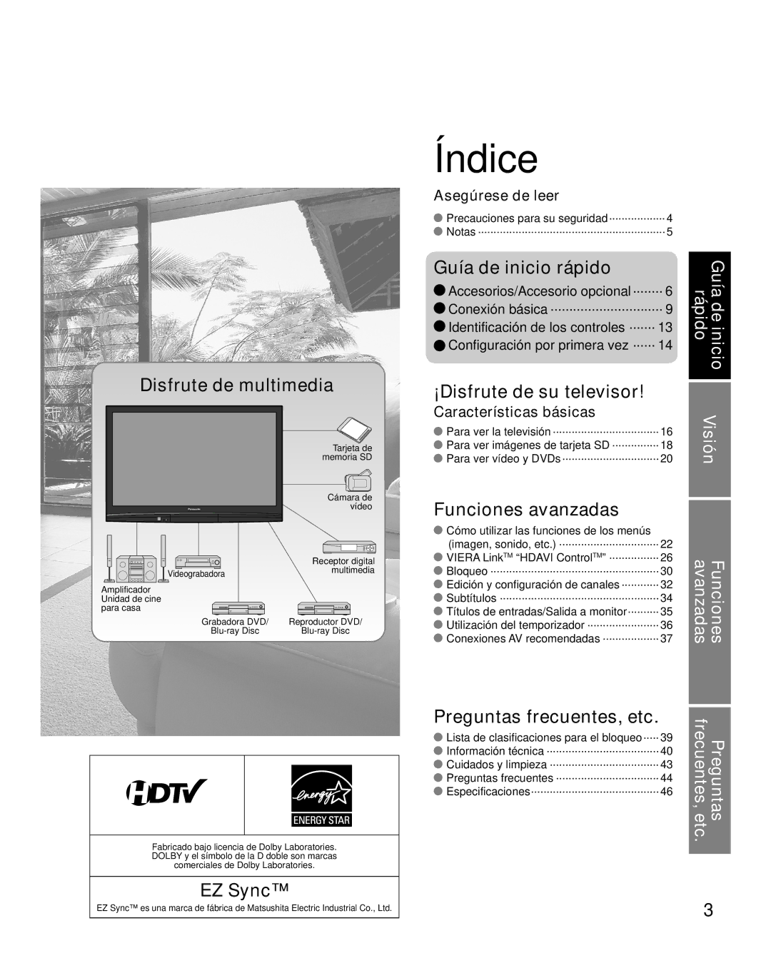 Panasonic TH-C50HD18, TH-C42HD18 quick start Asegúrese de leer, Características básicas, Visión 