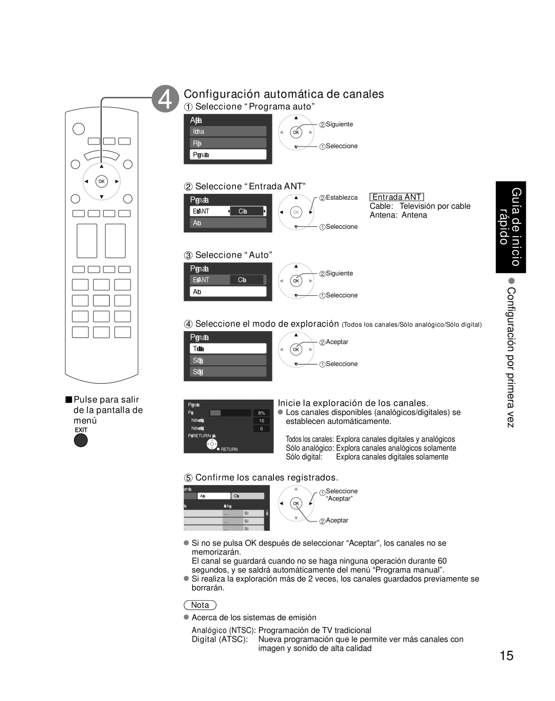 Panasonic TH-C50HD18, TH-C42HD18 quick start Configuración automática de canales, Por, Primera, Vez 