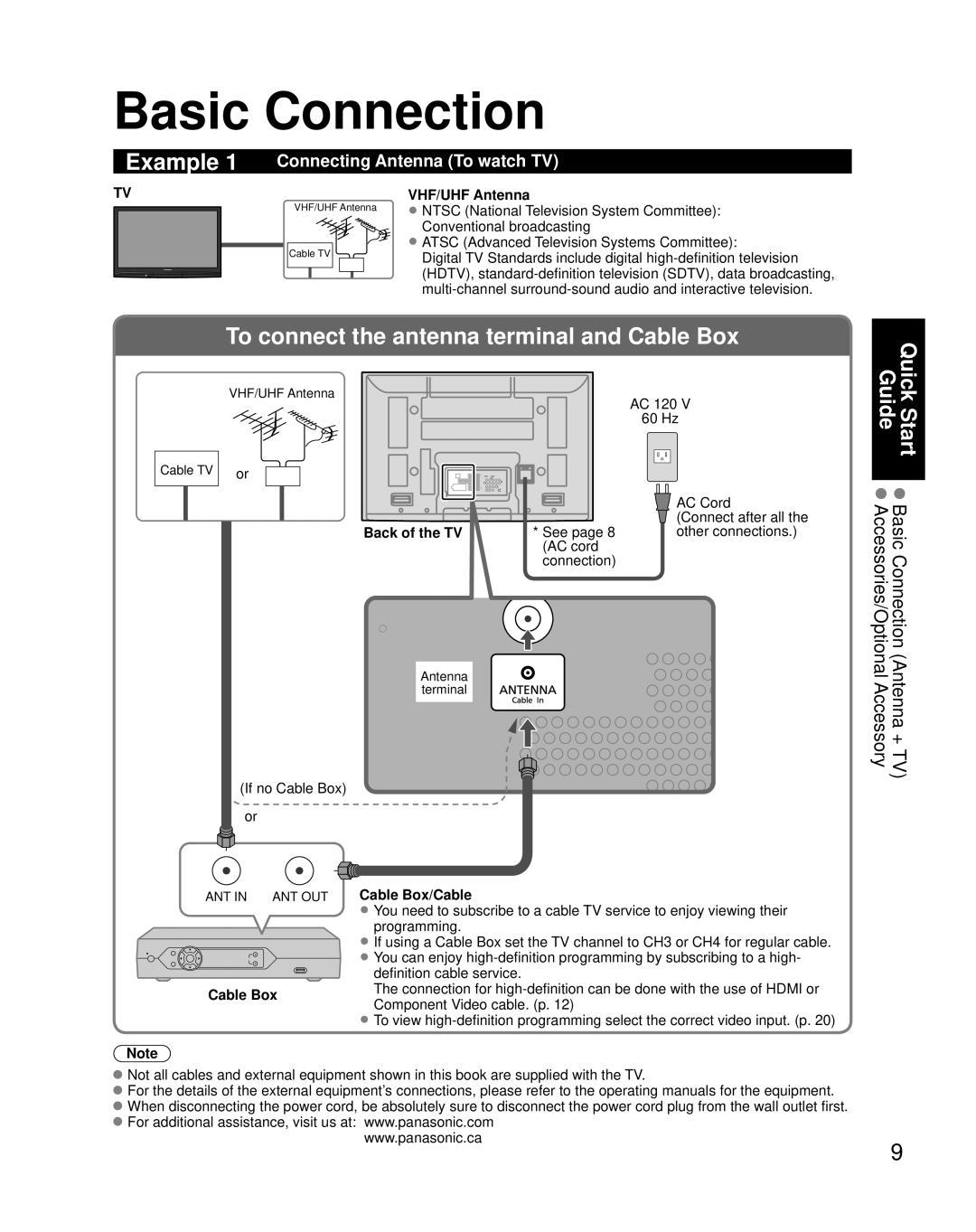 Panasonic TH-C50HD18, TH-C42HD18 quick start Basic Connection, Connecting Antenna To watch TV, Quick 