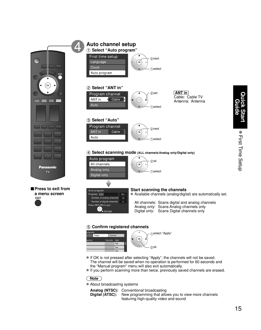 Panasonic TH-C50FD18 quick start Auto channel setup 