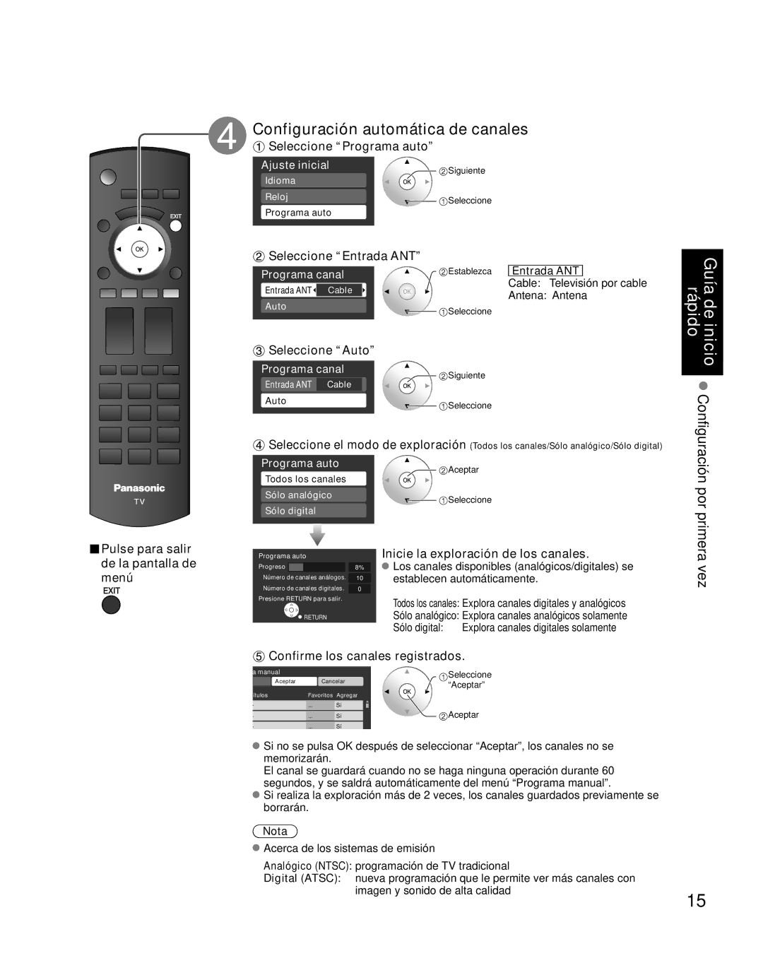 Panasonic TH-C50FD18 quick start Configuración automática de canales, Por, Primera, Vez 