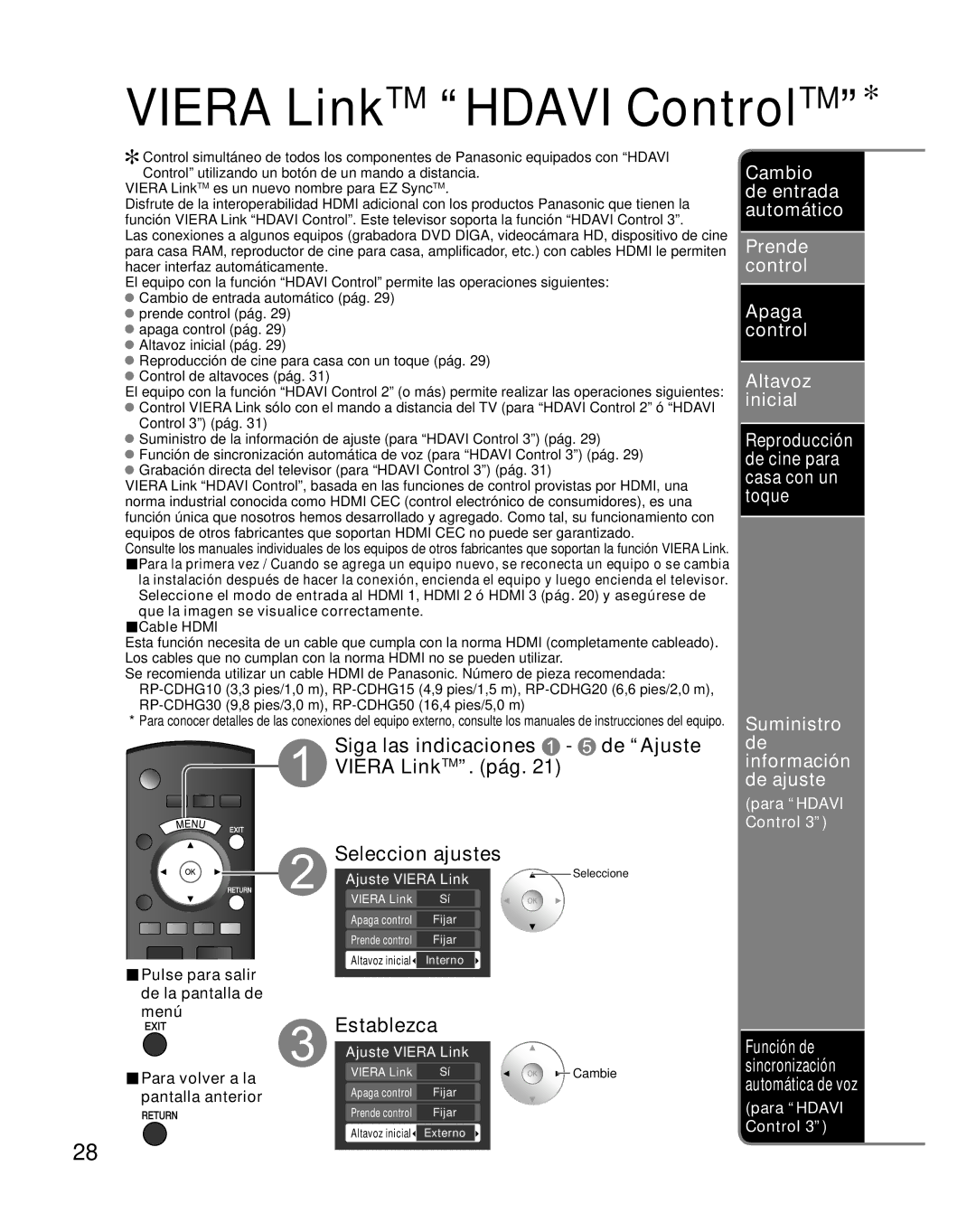 Panasonic TH-C50FD18 quick start Establezca, Suministro, De información de ajuste 