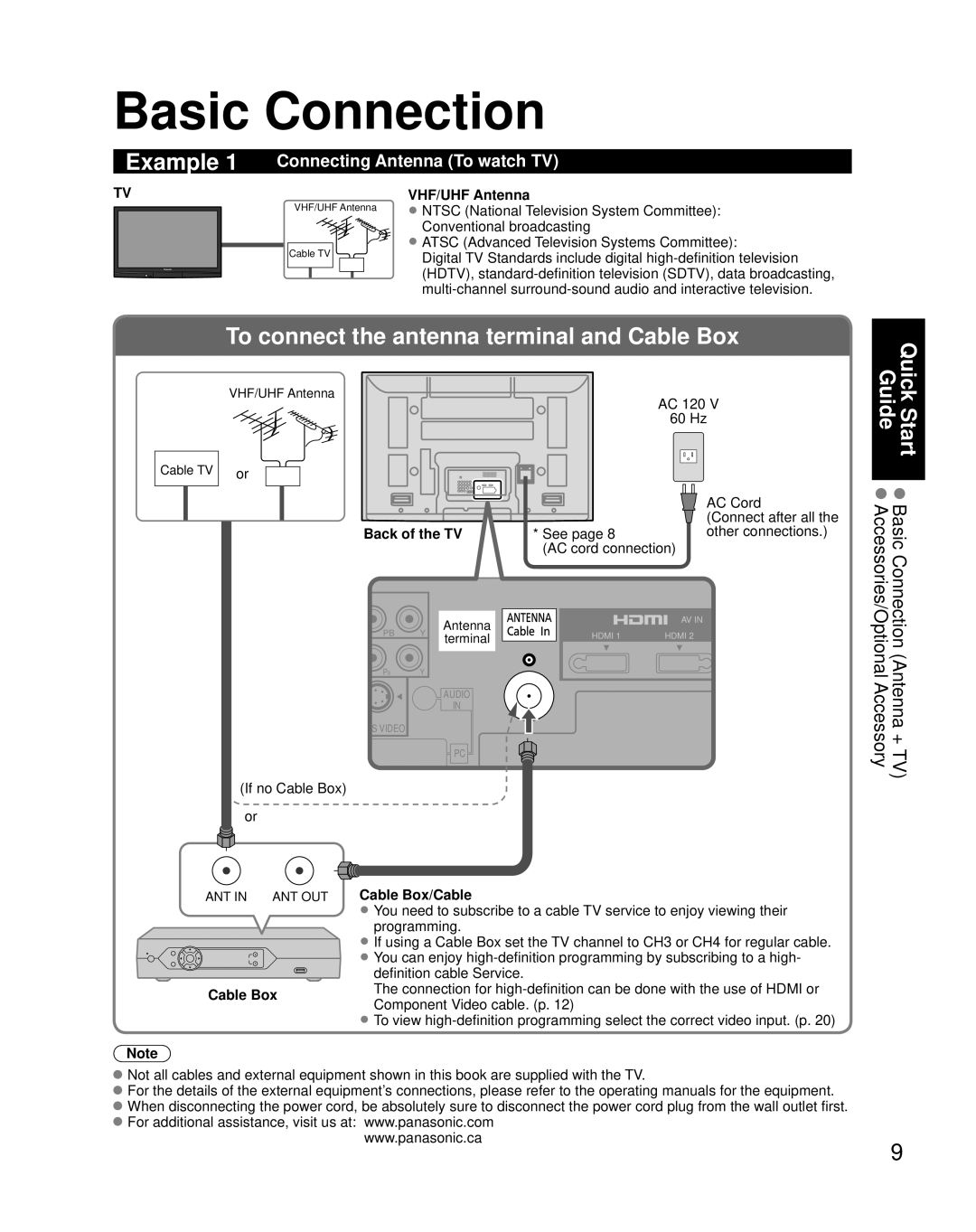 Panasonic TH-C50FD18 quick start Basic Connection, Connecting Antenna To watch TV, VHF/UHF Antenna, Back of the TV 