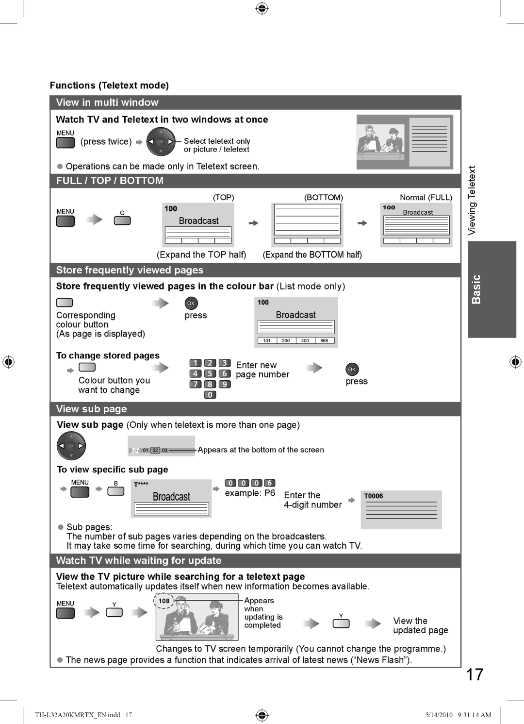 Panasonic TH-L32A20K View in multi window, Store frequently viewed pages, View sub, Watch TV while waiting for update 