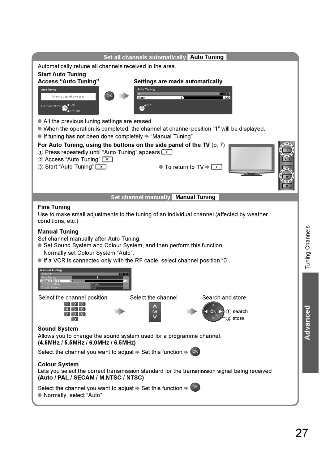 Panasonic TH-L32C11KG, TH-L32C10X, TH-L32C12K, TH-L32C10M, TH-L32C10R, TH-L32C10K Set all channels automatically Auto Tuning 