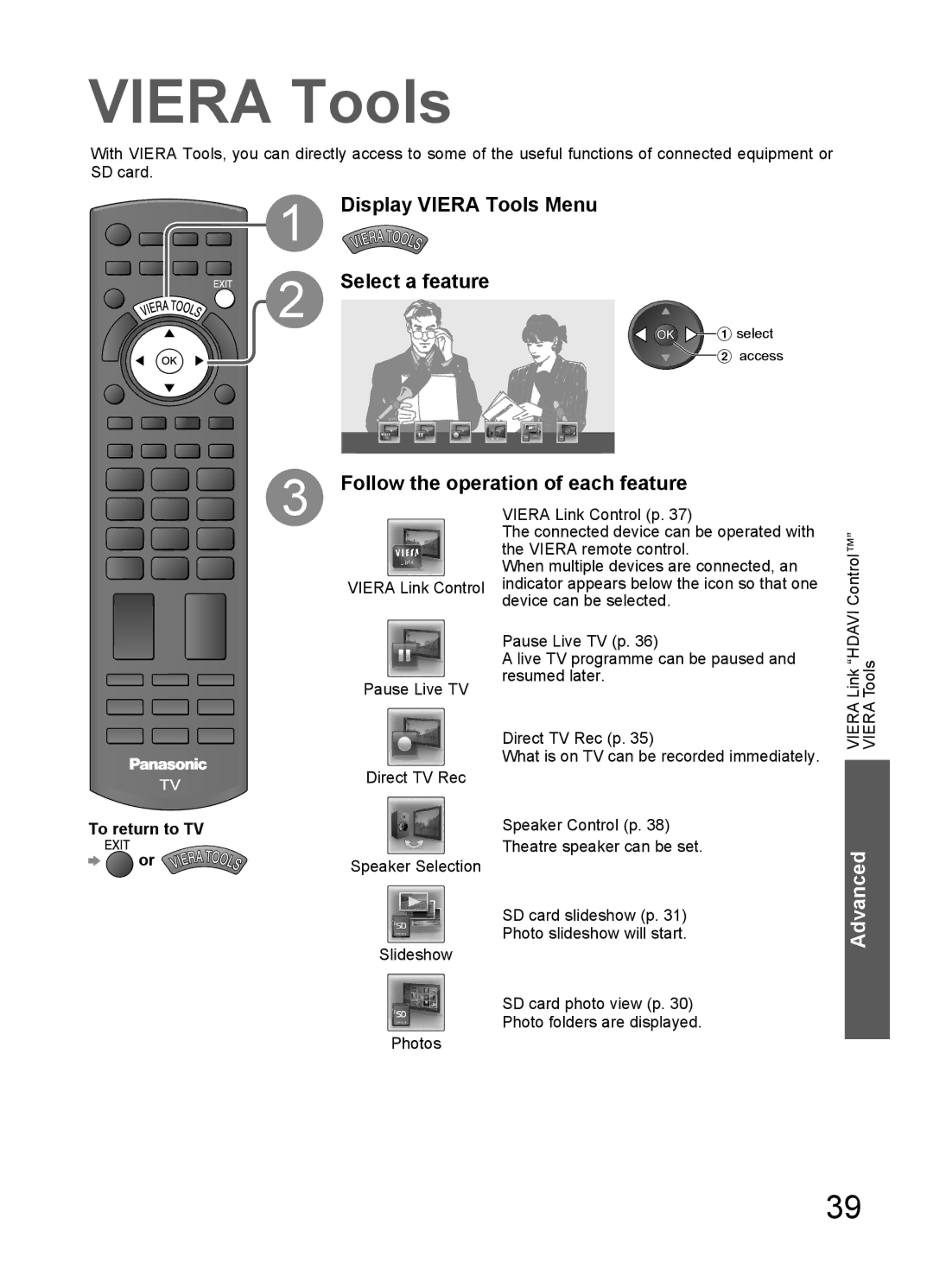 Panasonic TH-L32C10K, TH-L32C10X manual Display Viera Tools Menu, Follow the operation of each feature, Select a feature 