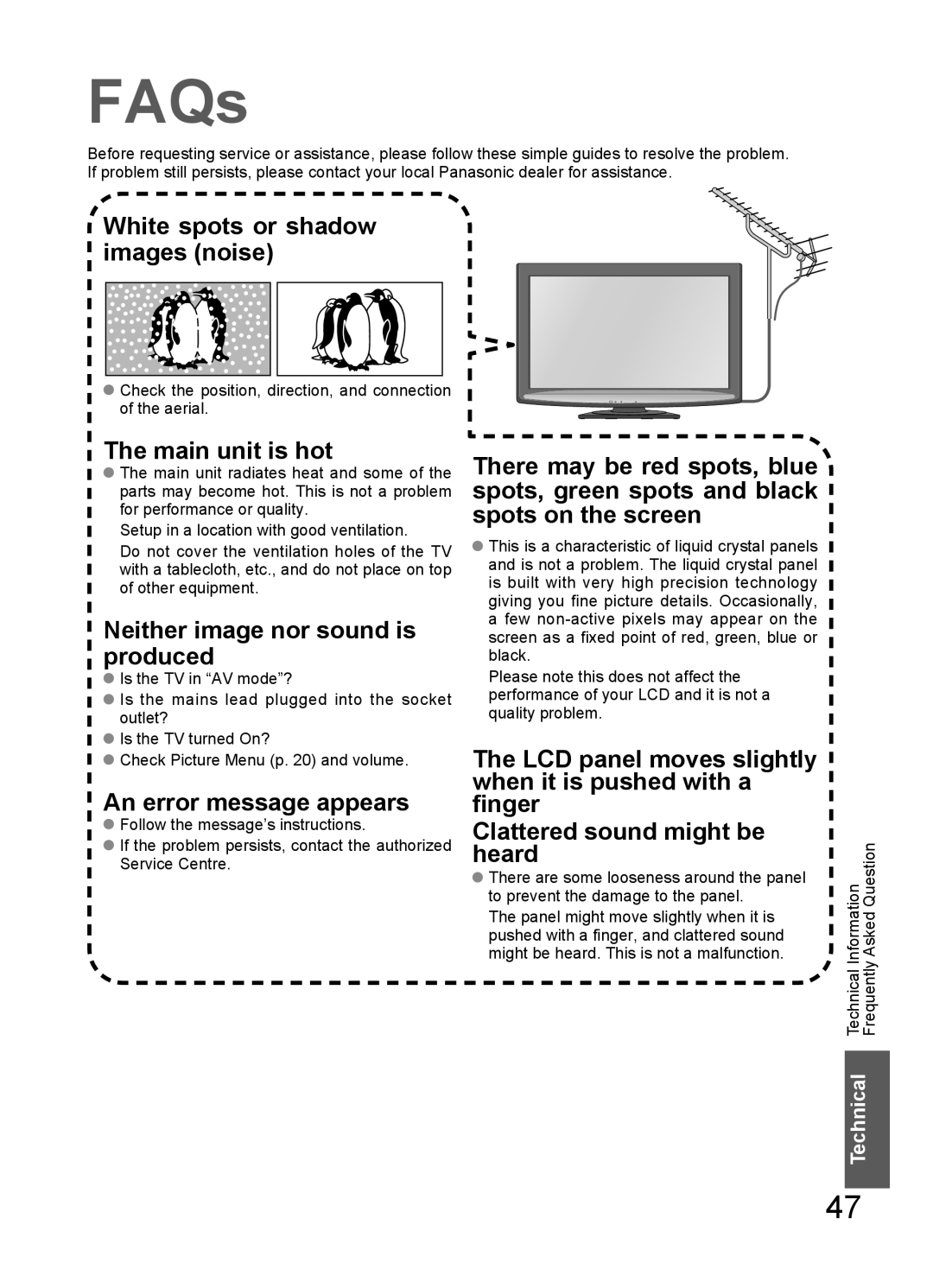 Panasonic TH-L32C10S, TH-L32C10X, TH-L32C12K, TH-L32C10M FAQs, Check the position, direction, and connection of the aerial 