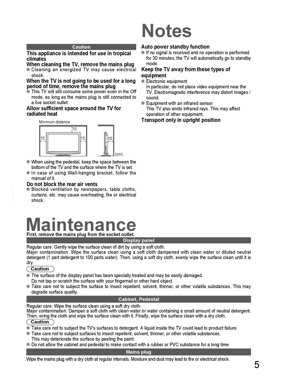 Panasonic TH-L32C10S, TH-L32C10X, TH-L32C12K, TH-L32C10M, TH-L32C10R, TH-L32C10K, TH-L32C11KG manual Maintenance 