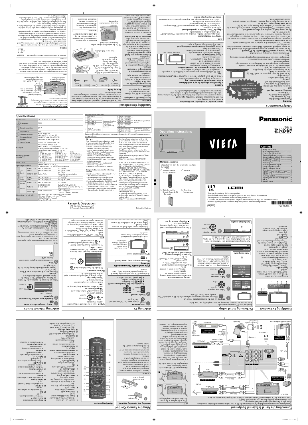 Panasonic TH-L32C22M, TH-L32C22X dimensions Operating Instructions 