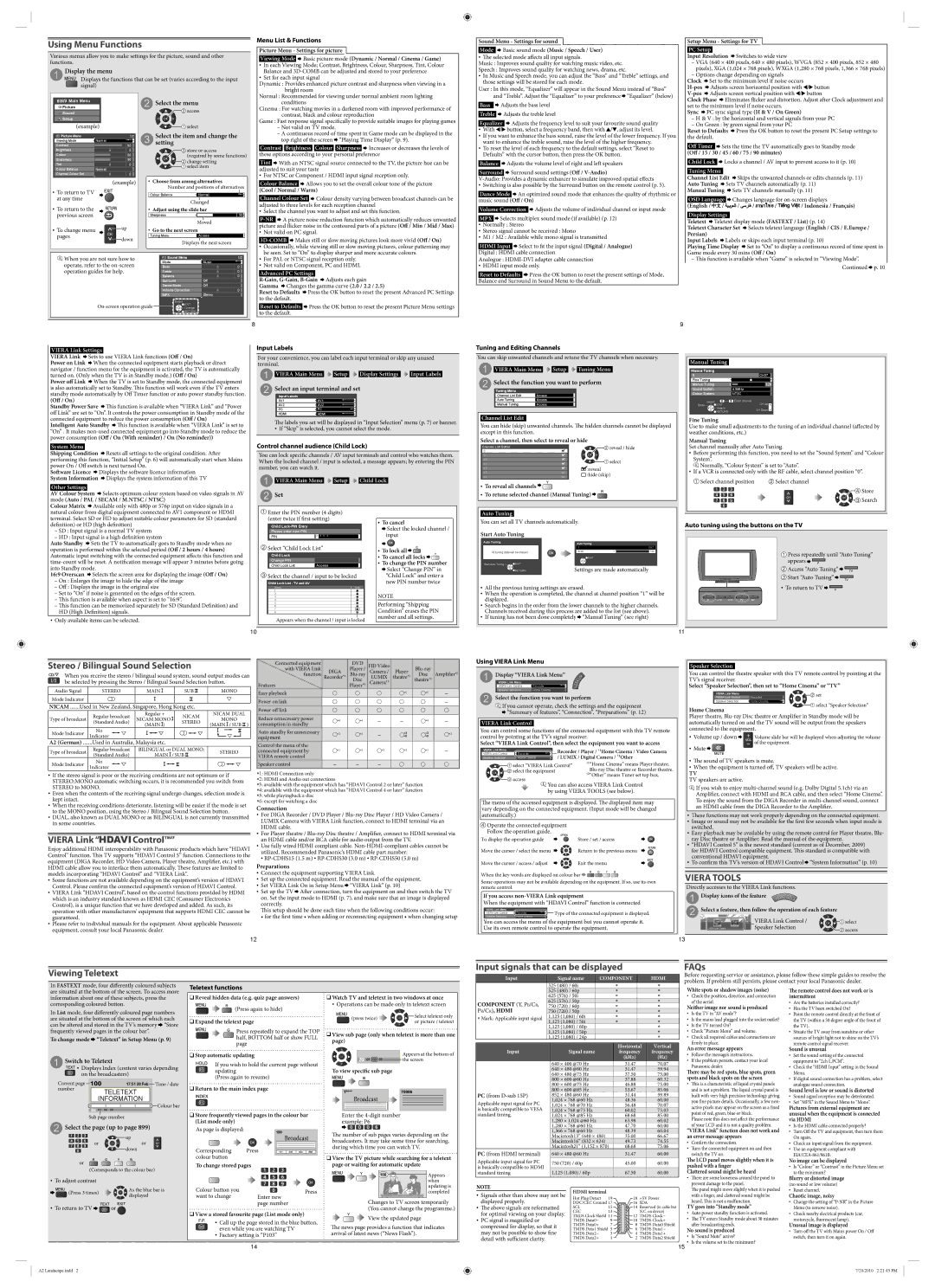 Panasonic TH-L32C22X Display the menu, Menu List & Functions, Select the menu, Select the item and change the setting, Set 