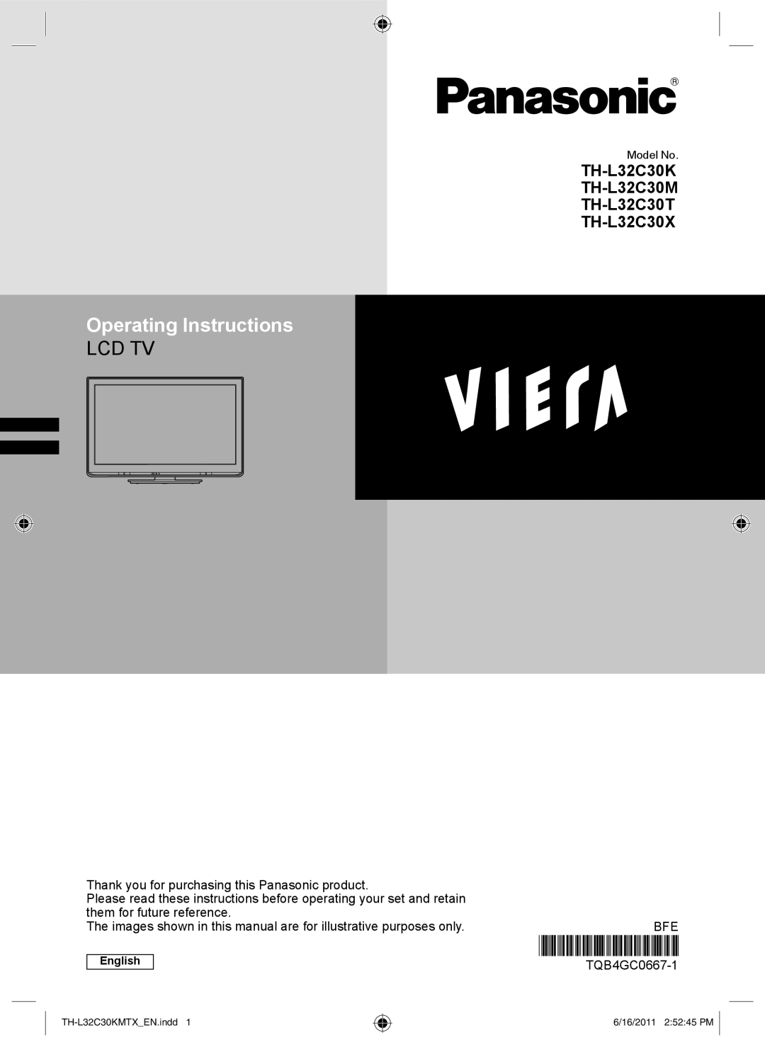 Panasonic TH-L32C30X, TH-L32C30K, TH-L32C30T, TH-L32C30M operating instructions Operating Instructions, TQB4GC0667-1 