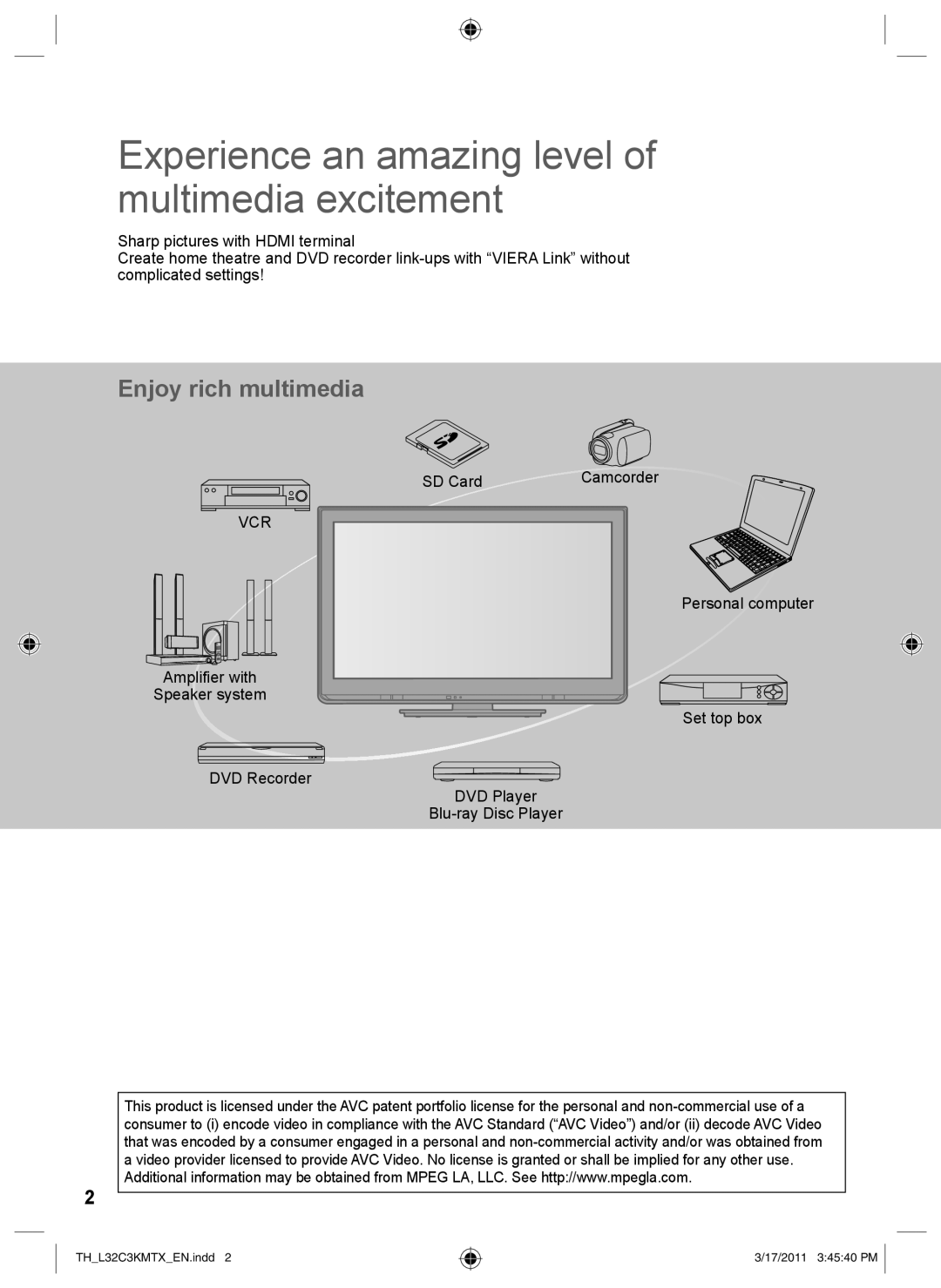 Panasonic TH-L32C3T, TH-L32C3K, TH-L32C3M, TH-L32C3X Experience an amazing level of multimedia excitement, SD Card Camcorder 