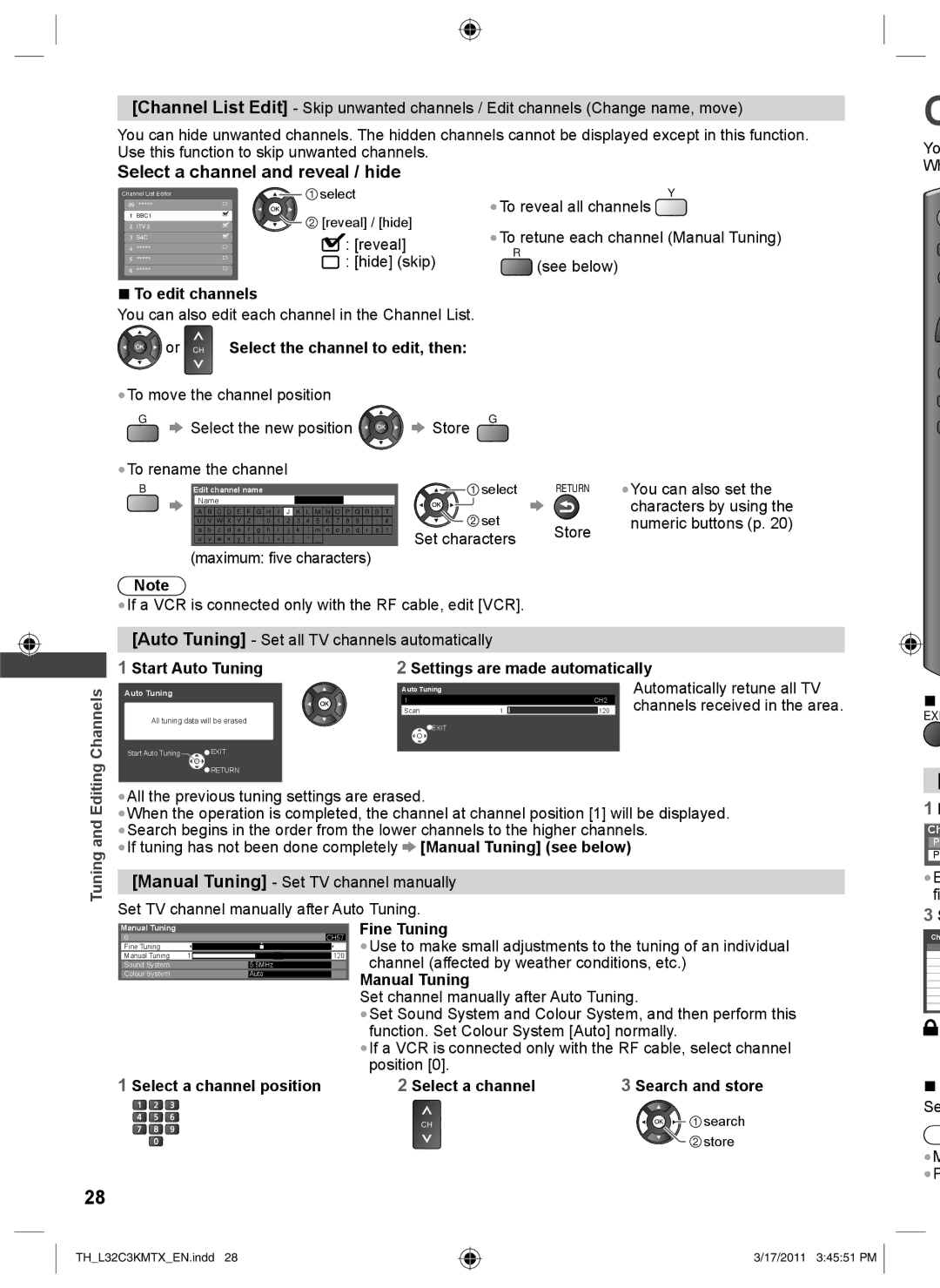 Panasonic TH-L32C3K, TH-L32C3M, TH-L32C3T, TH-L32C3X operating instructions Select a channel and reveal / hide 