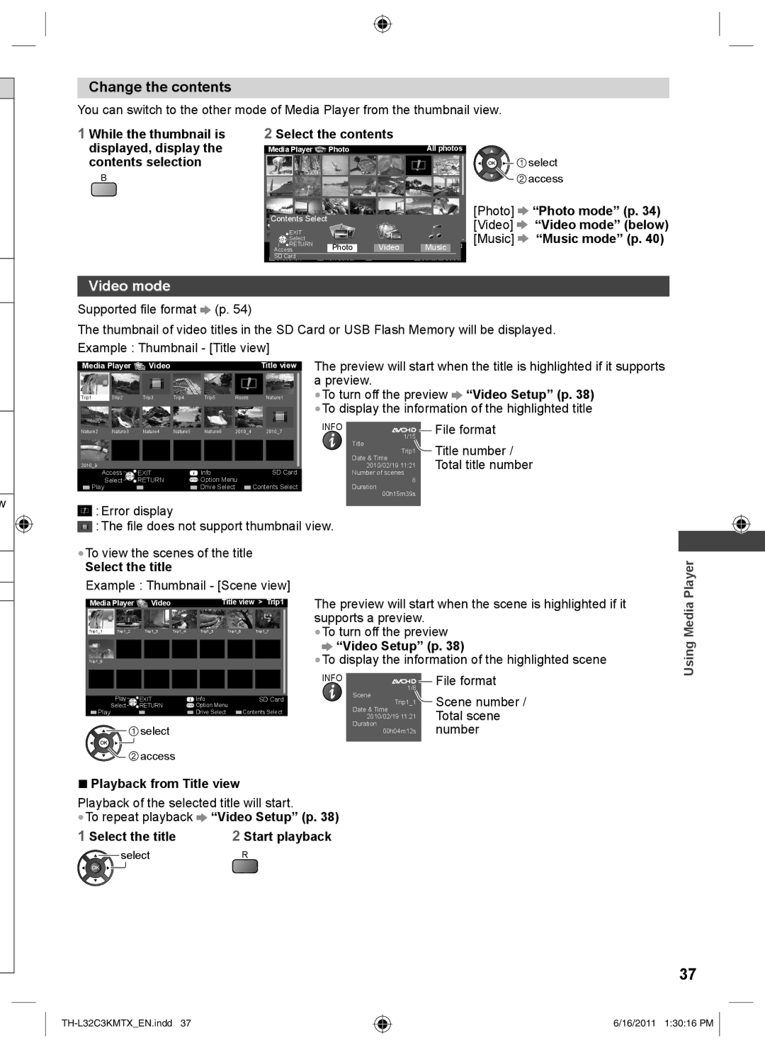 Panasonic TH-L32C3M, TH-L32C3K, TH-L32C3T, TH-L32C3X operating instructions Change the contents, Video mode 