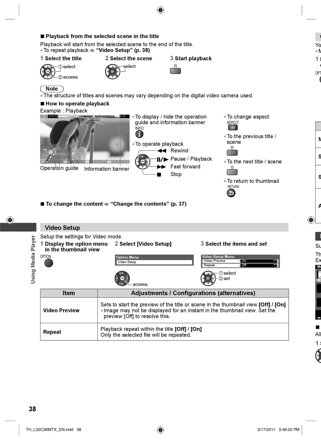 Panasonic TH-L32C3T, TH-L32C3K, TH-L32C3M, TH-L32C3X operating instructions Video Setup 