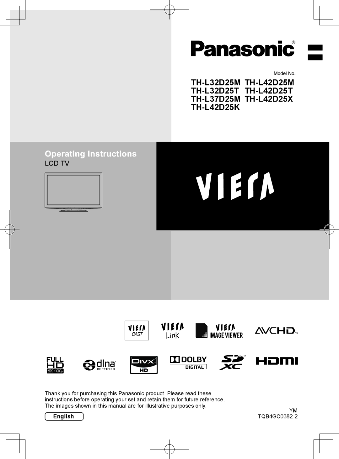 Panasonic TH-L32D25M manual English, TQB4GC0382-2 