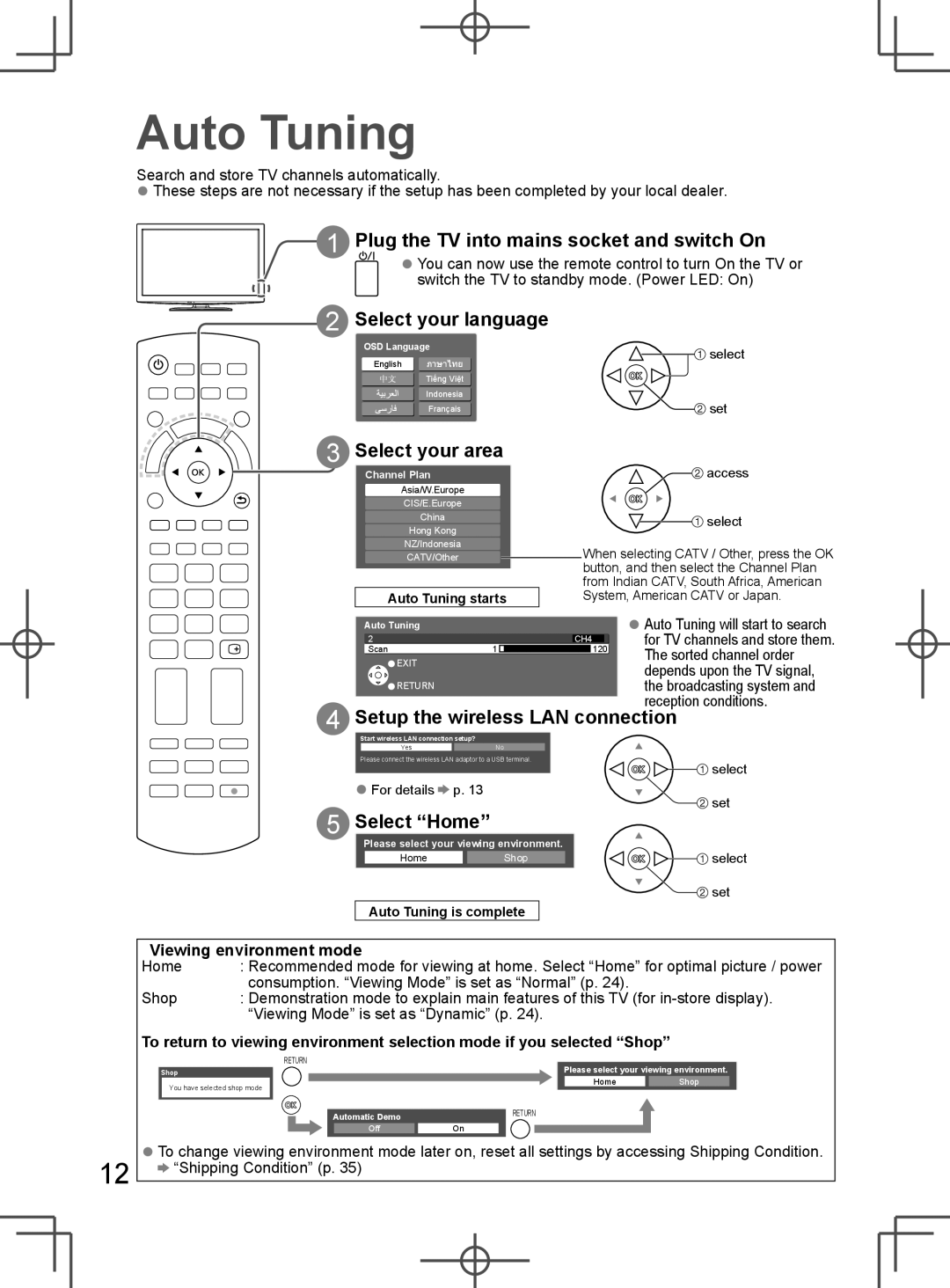 Panasonic TH-L32D25M manual Auto Tuning, Plug the TV into mains socket and switch On, Select your language 