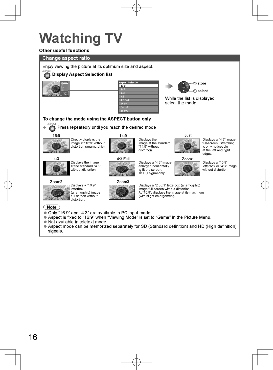 Panasonic TH-L32D25M manual Change aspect ratio, Enjoy viewing the picture at its optimum size and aspect 