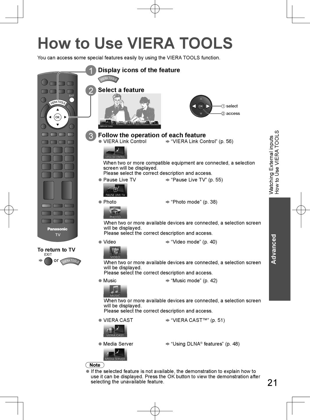 Panasonic TH-L32D25M manual How to Use Viera Tools, Display icons of the feature, Select a feature, Viera Link Control 