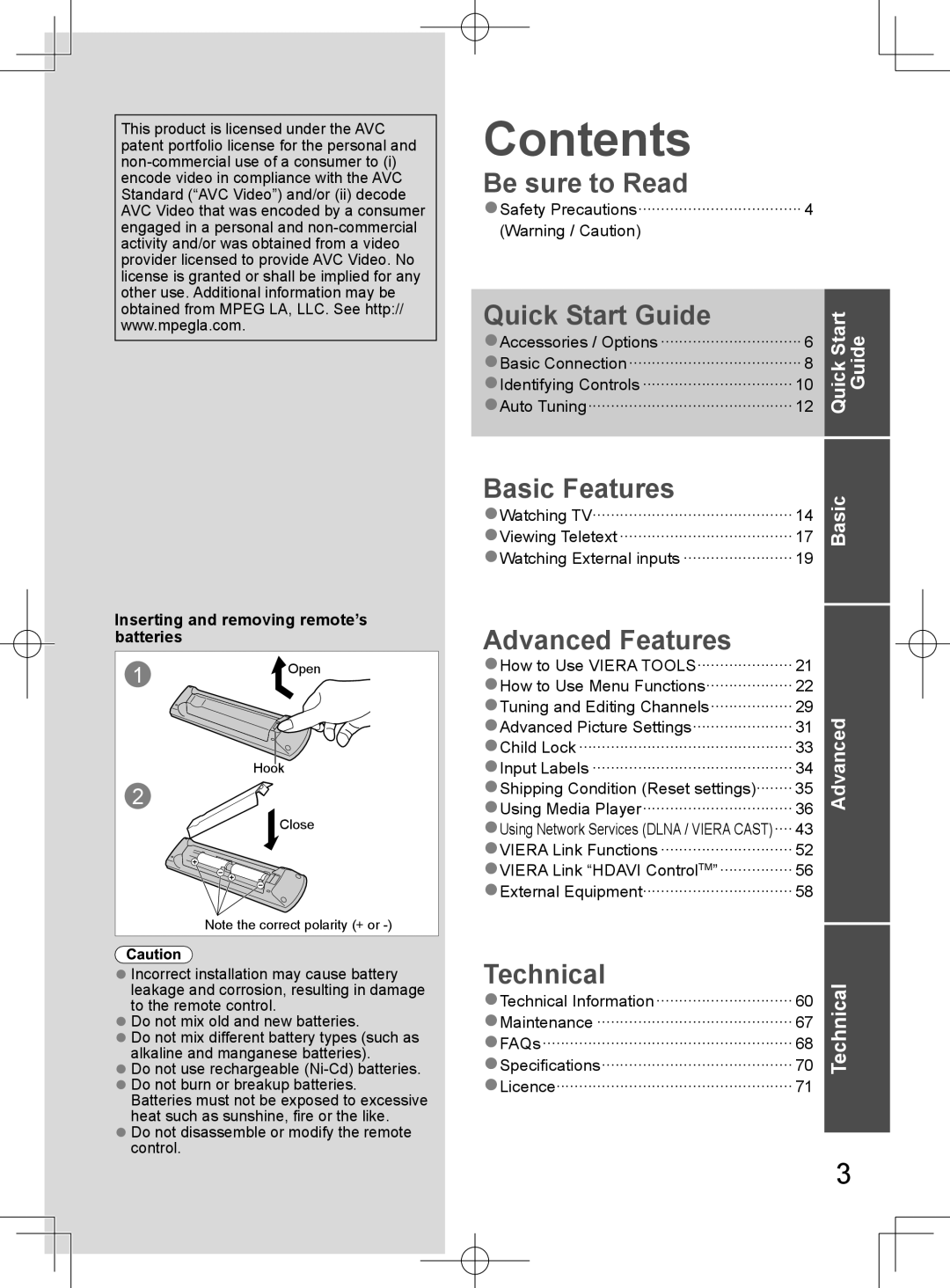 Panasonic TH-L32D25M manual Contents 