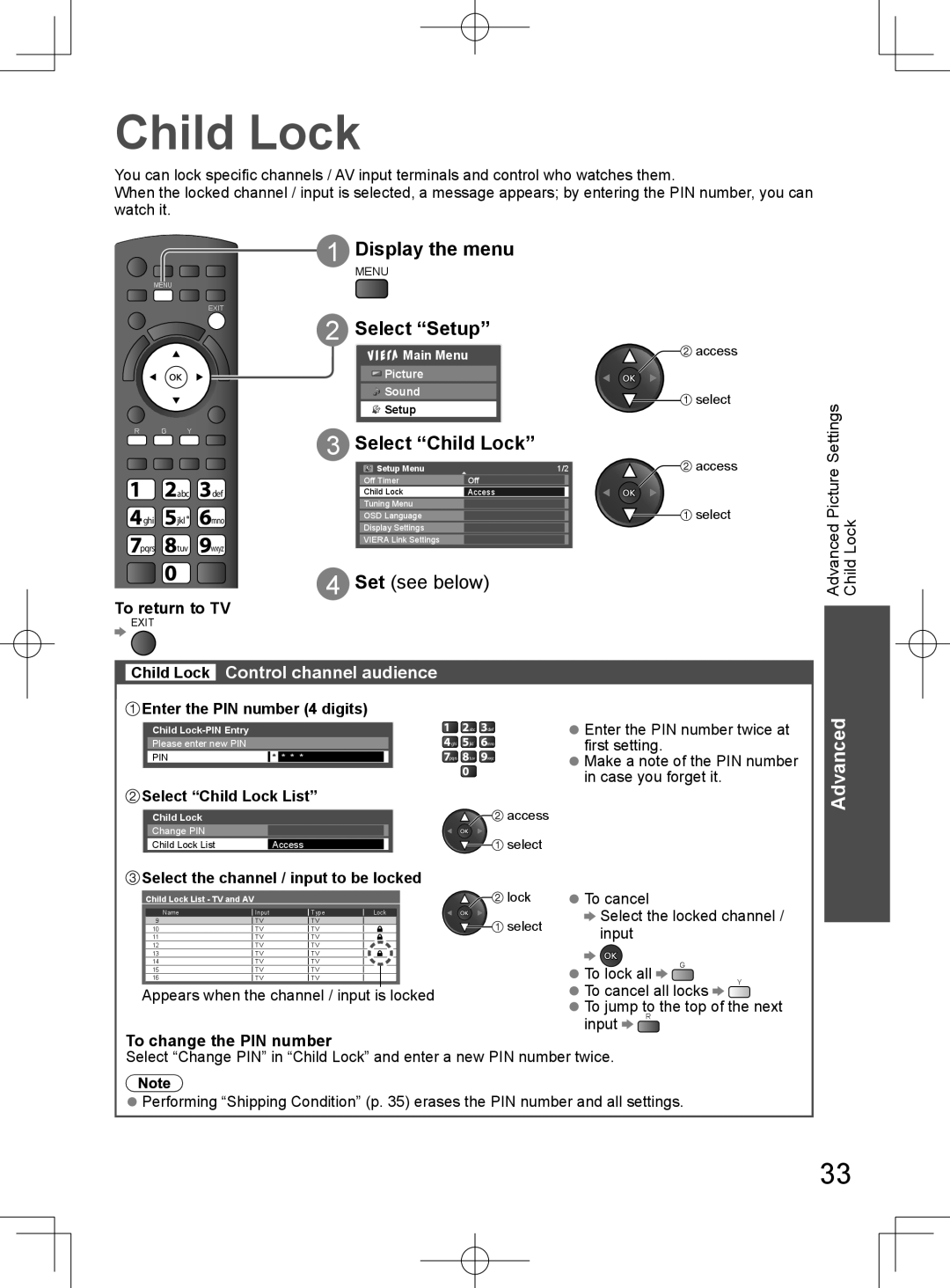 Panasonic TH-L32D25M manual Select Child Lock List, Select the channel / input to be locked 