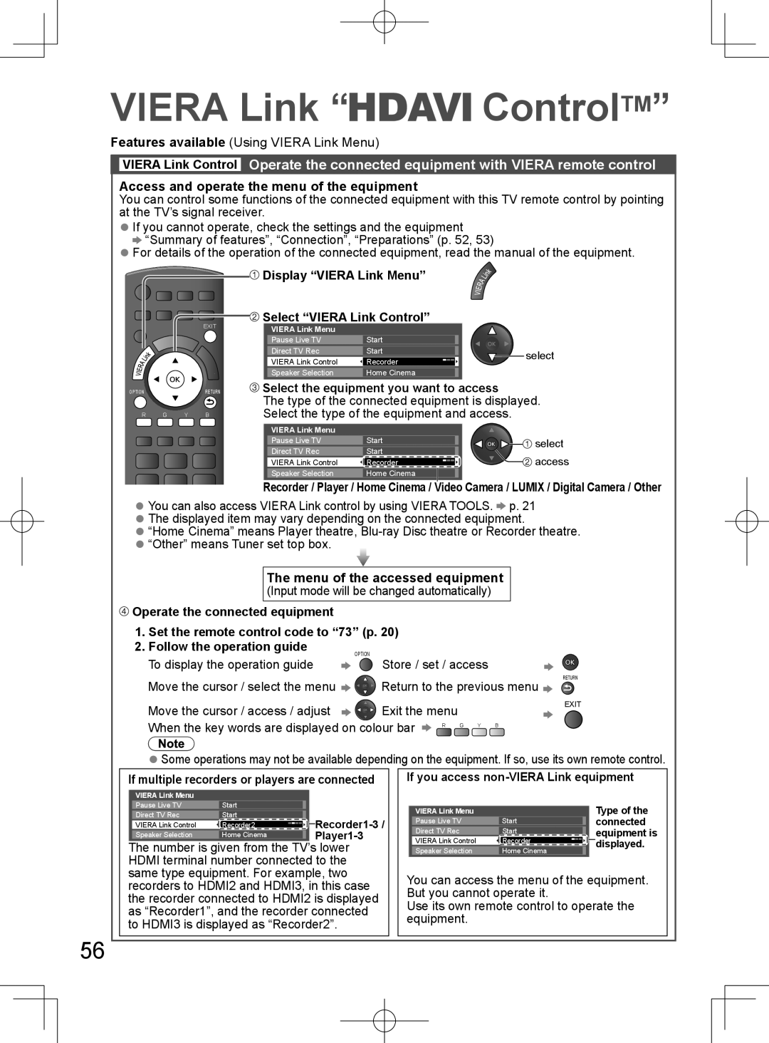 Panasonic TH-L32D25M manual Viera Link ControlTM 