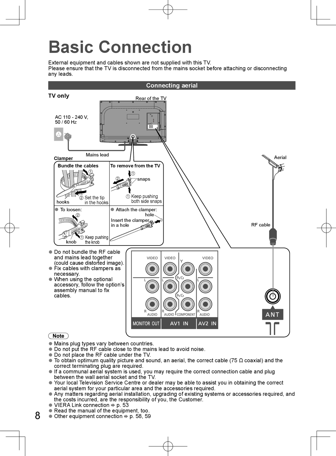 Panasonic TH-L32D25M manual Basic Connection, Connecting aerial, TV only 