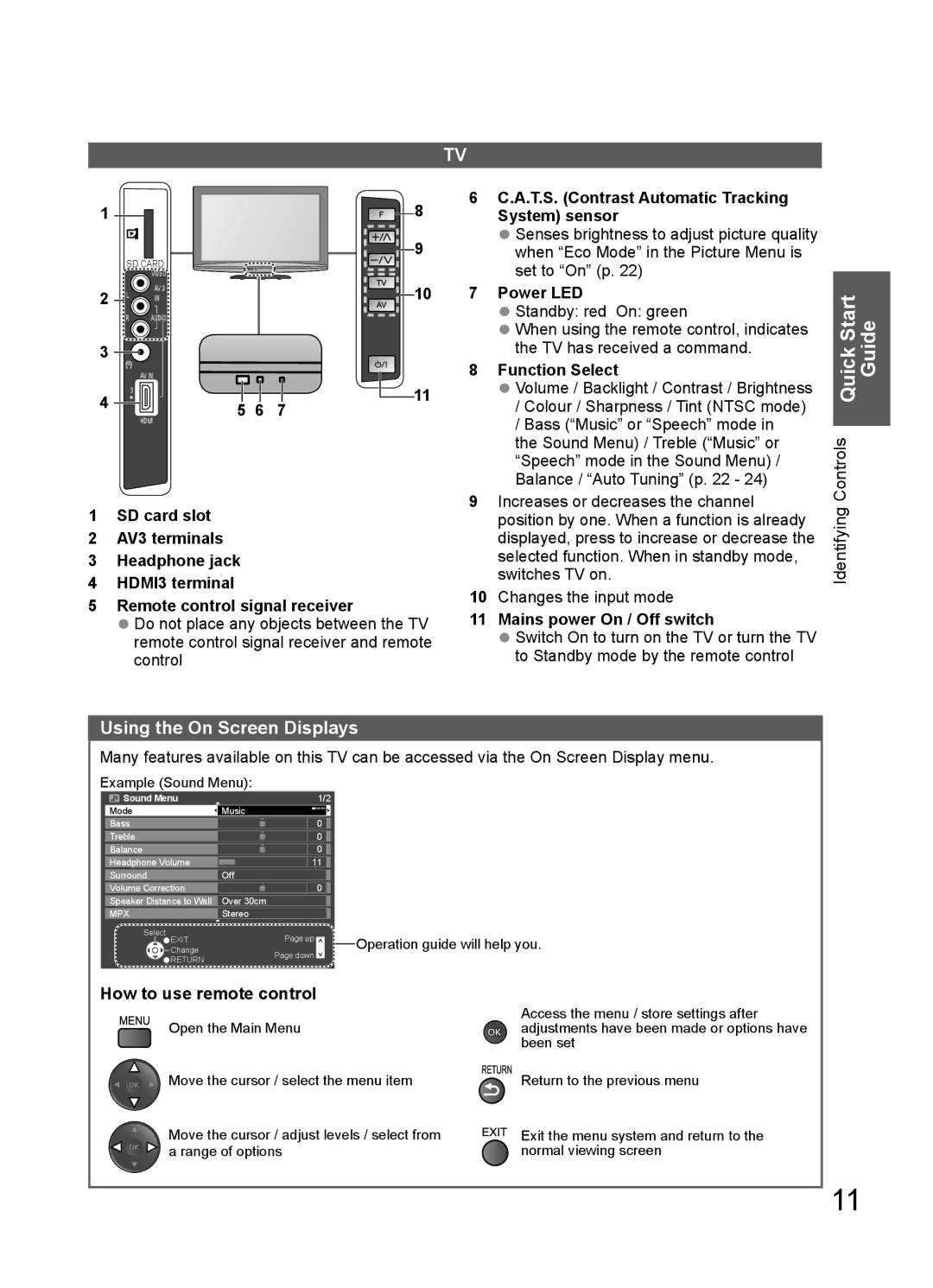 Panasonic TH-L32U20T, TH-L32U20X, TH-L32U20M, TH-L32U20R, TH-L32U20K manual Using the On Screen Displays 