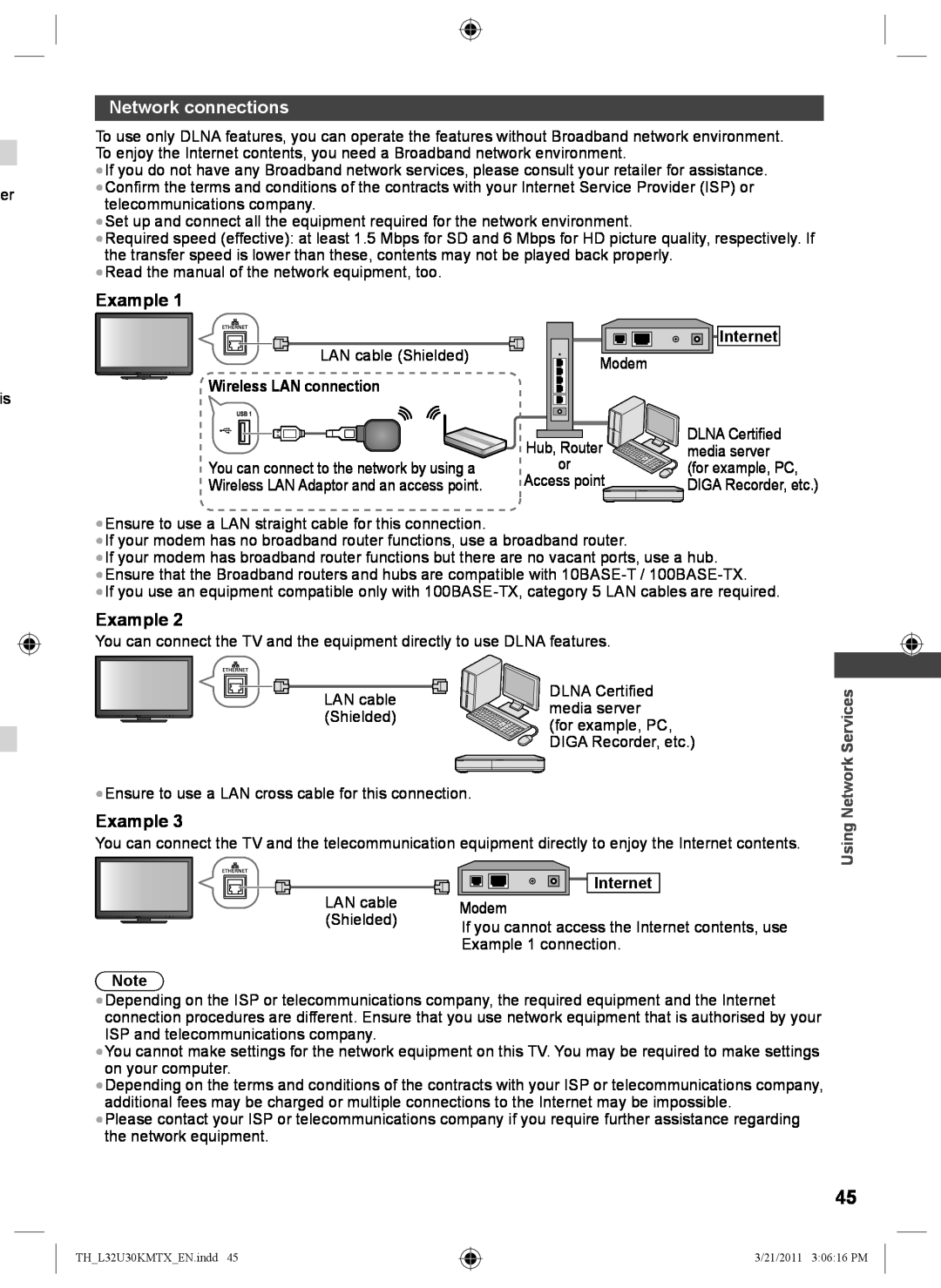 Panasonic TH-L32U30T, TH-L32U30M, TH-L32U30X manual Example, Wireless LAN connection, Internet, Using Network Services 