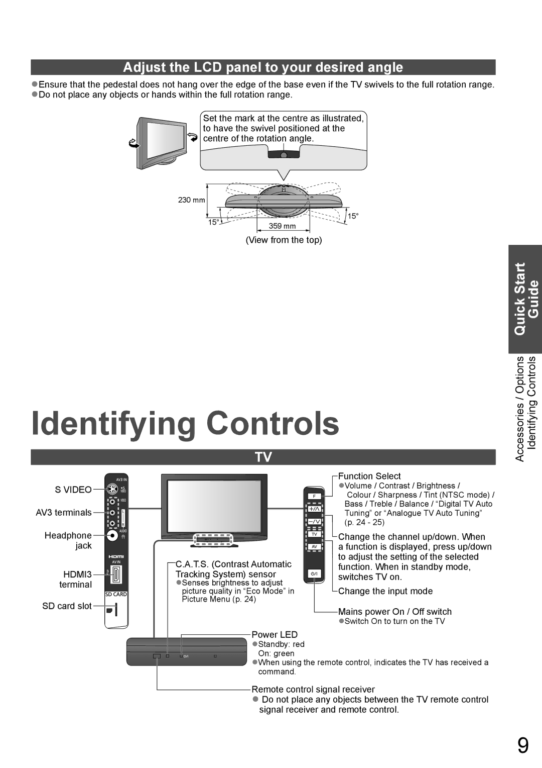 Panasonic TH-L32X10A warranty Identifying Controls, Adjust the LCD panel to your desired angle 