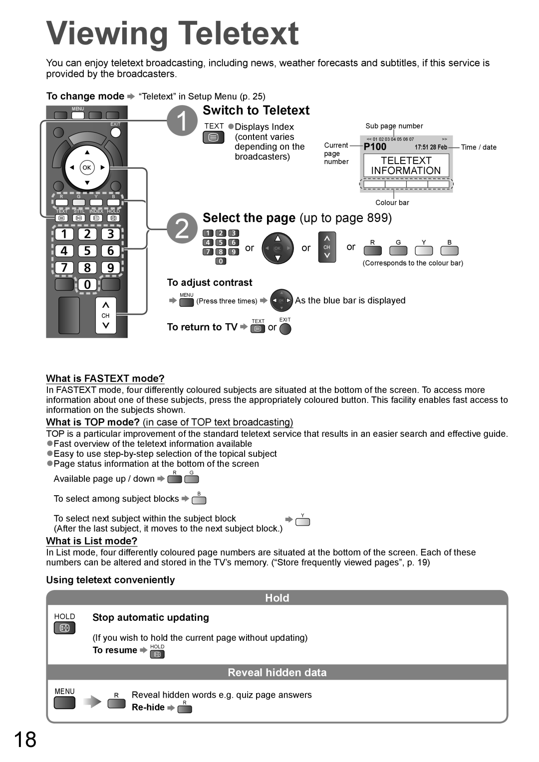 Panasonic TH-L32X10A warranty Viewing Teletext, Reveal hidden data 