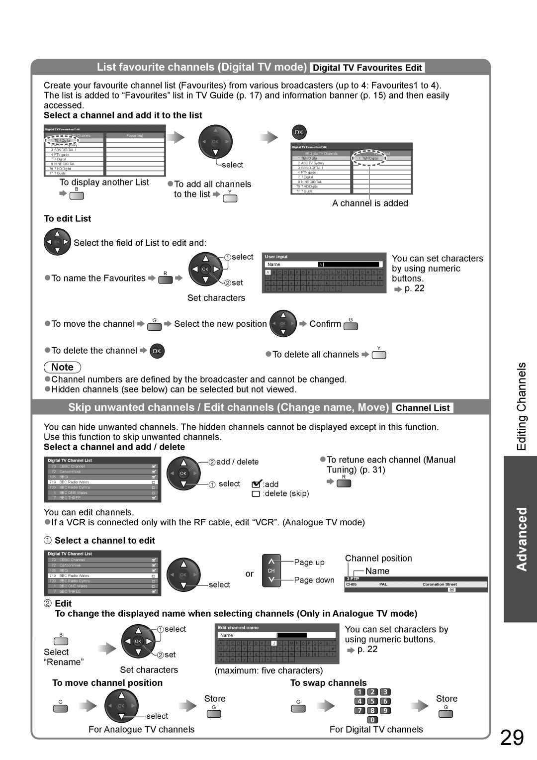 Panasonic TH-L32X10A warranty Select a channel and add it to the list, To edit List, Select a channel and add / delete 