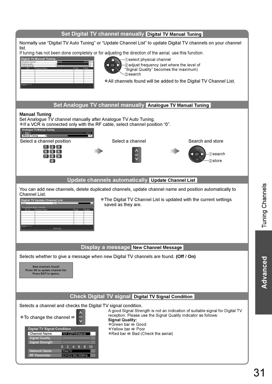 Panasonic TH-L32X10A warranty Set Digital TV channel manually Digital TV Manual Tuning 