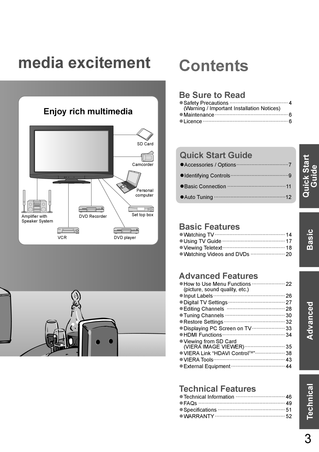 Panasonic TH-L32X10A warranty Contents 