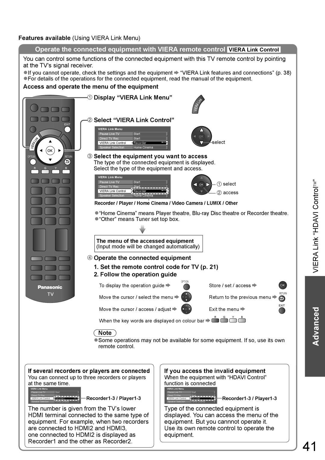 Panasonic TH-L32X10A warranty If you access the invalid equipment, Menu of the accessed equipment 