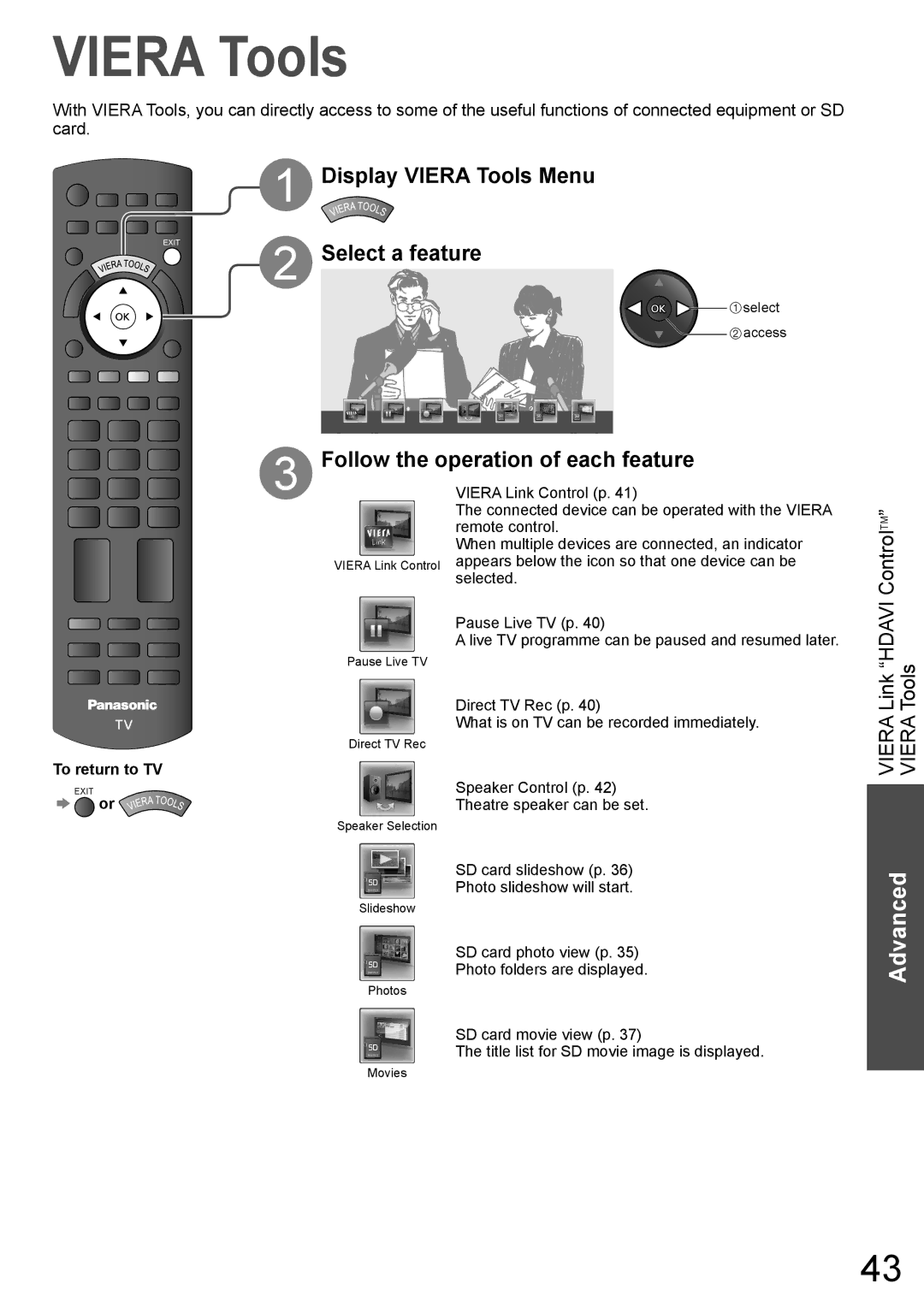 Panasonic TH-L32X10A warranty Display Viera Tools Menu, Select a feature, Follow the operation of each feature 