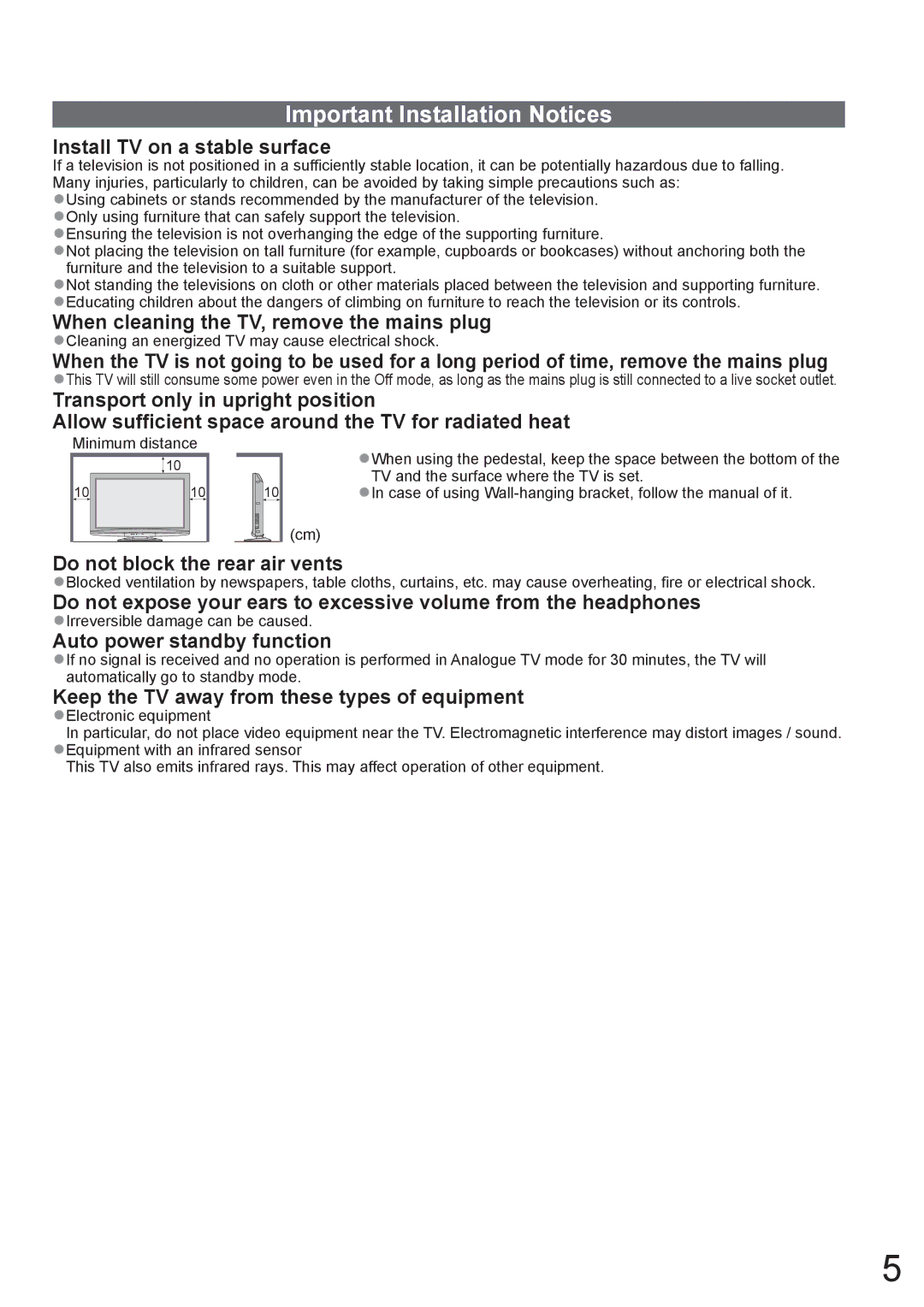 Panasonic TH-L32X10A warranty Important Installation Notices, Cleaning an energized TV may cause electrical shock 