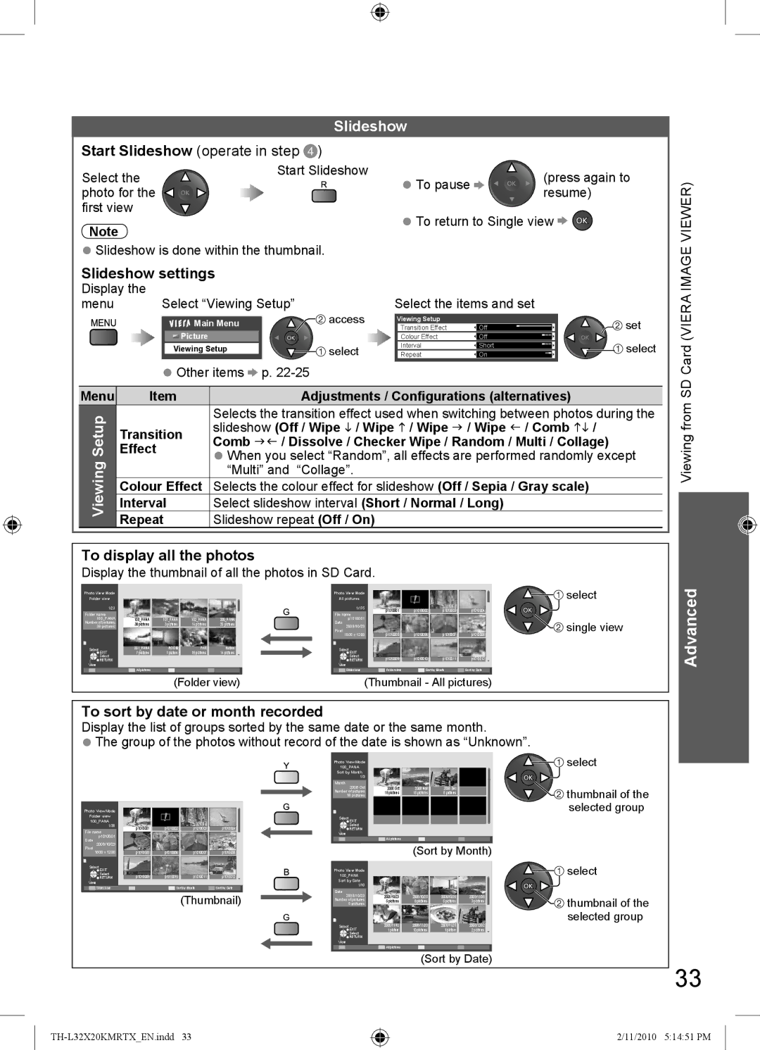 Panasonic TH-L32X20T, TH-L32X20M, TH-L32X20R, TH-L32X20X, TH-L32X20K manual Slideshow, Multi and Collage 