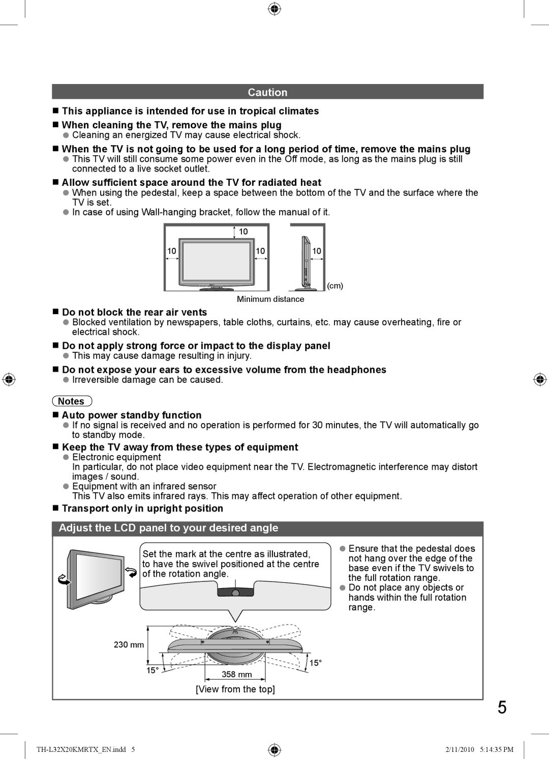 Panasonic TH-L32X20M, TH-L32X20R, TH-L32X20X, TH-L32X20T, TH-L32X20K manual Adjust the LCD panel to your desired angle 