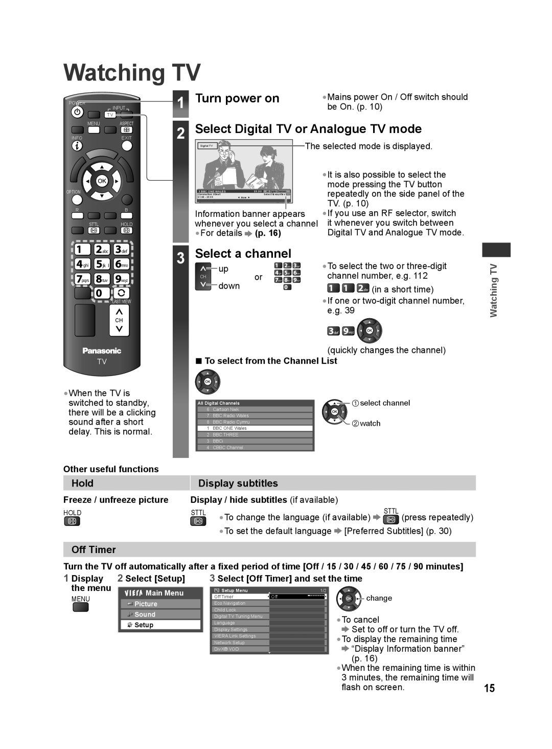 Panasonic TH-L32X30S, TH-L32X30G manual Watching TV, Select Digital TV or Analogue TV mode, Select a channel 