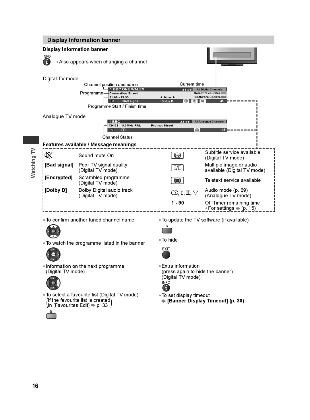 Panasonic TH-L32X30G, TH-L32X30S manual Display Information banner 