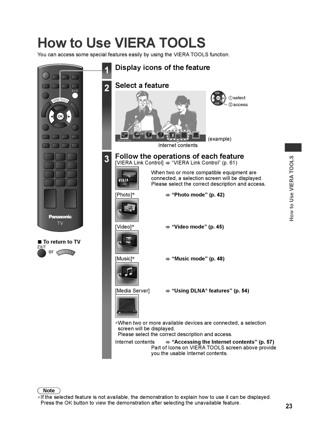 Panasonic TH-L32X30S, TH-L32X30G manual How to Use Viera Tools, Display icons of the feature, Select a feature, Example 